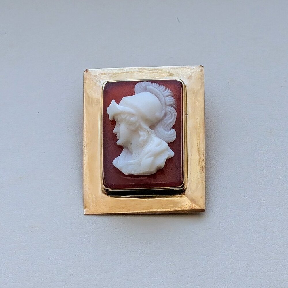 Antique Victorian Solid 10K Yellow Gold Carved Sardonyx Man Cameo Brooch Pin